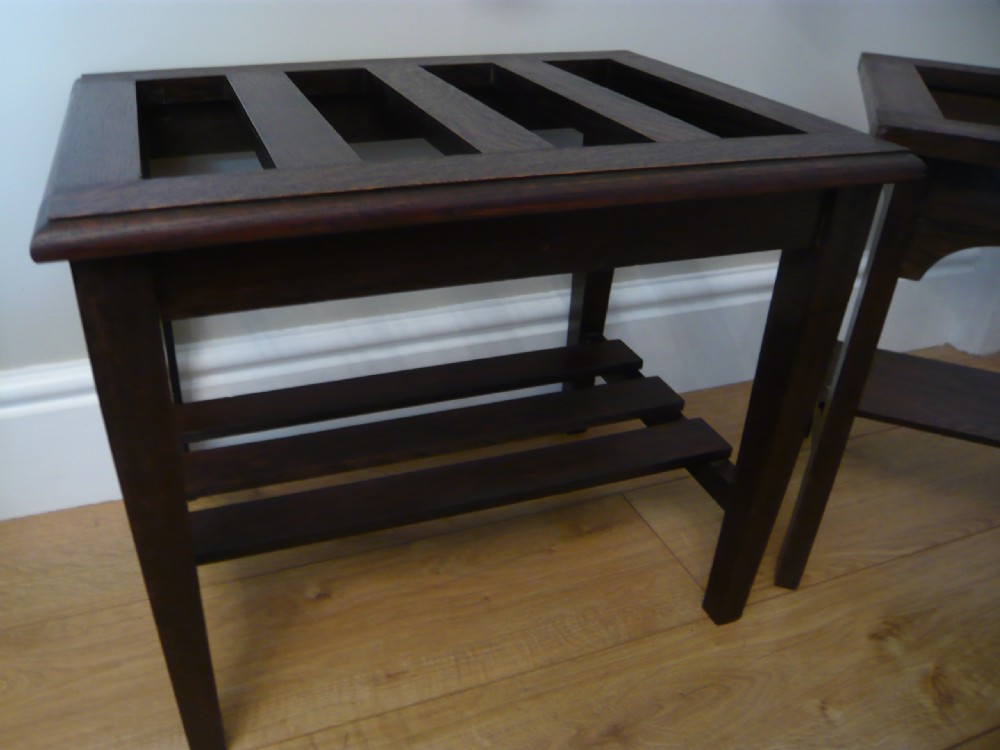 Pair of Solid Oak Luggage Stands Luggage Racks c 1900 View V