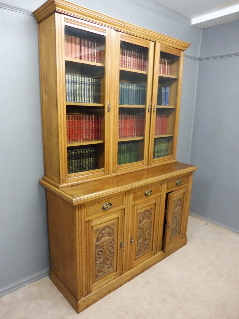 GOLDEN OAK EDWARDIAN LIBRARY BOOKCASE View II