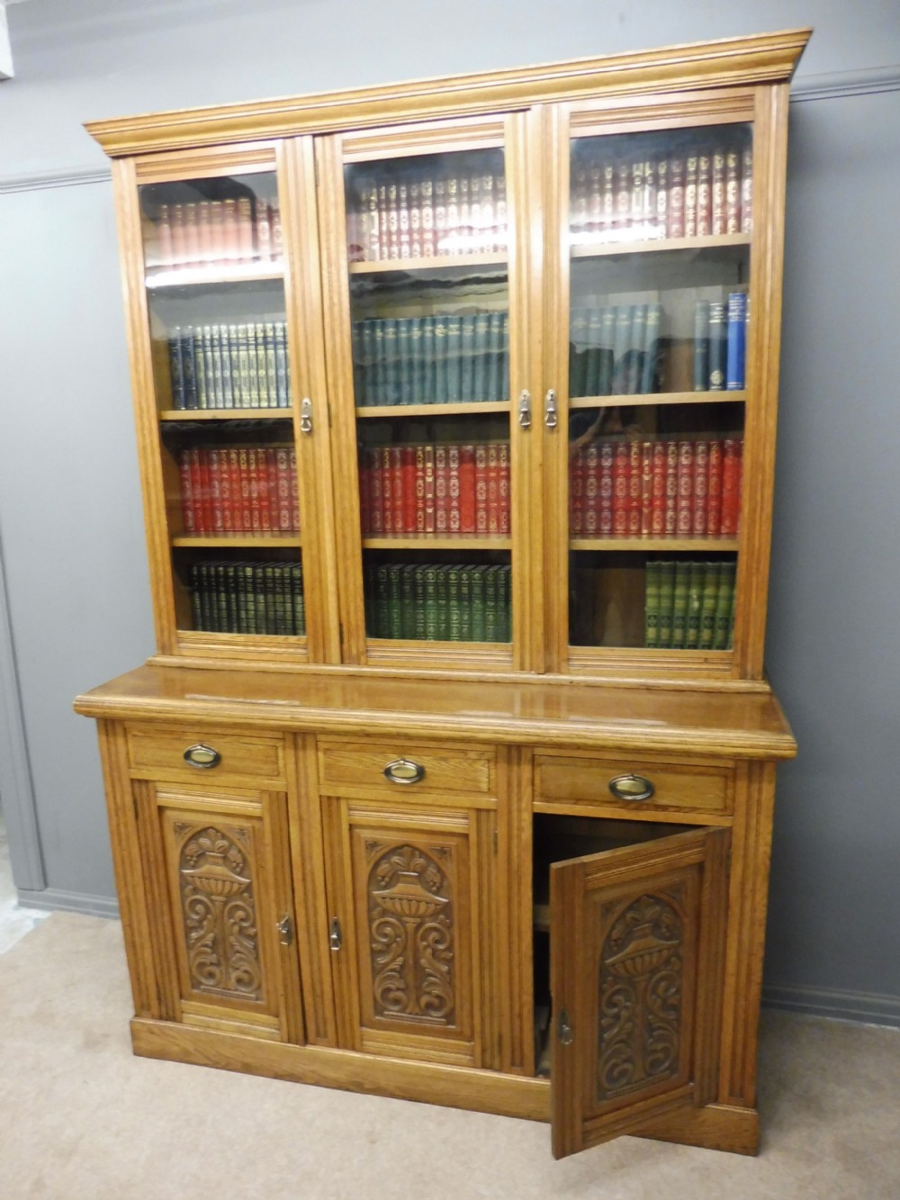 GOLDEN OAK EDWARDIAN LIBRARY BOOKCASE View X