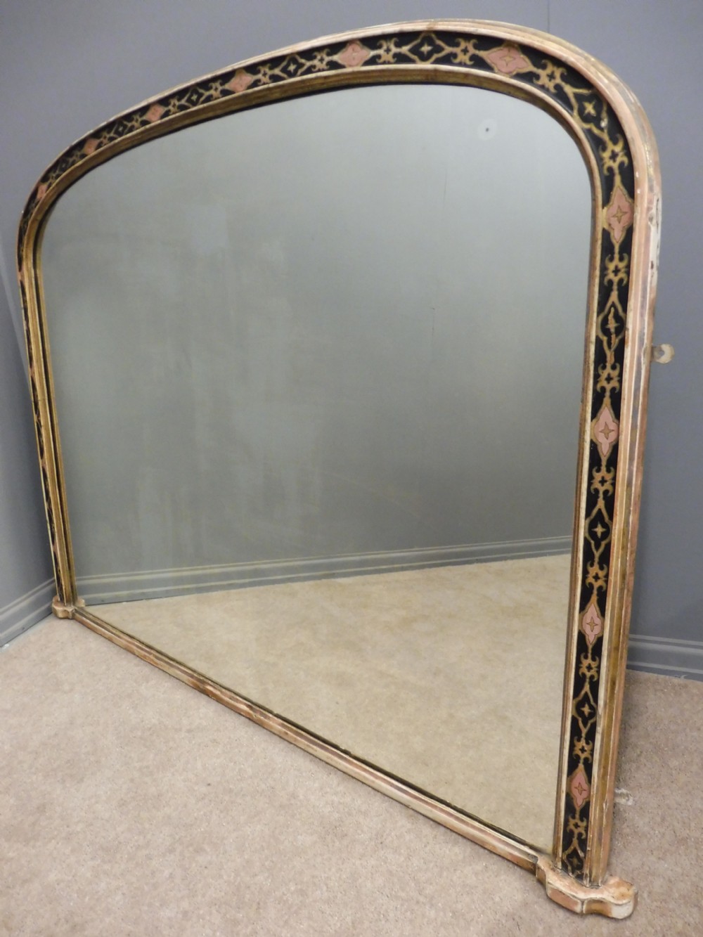 LARGE ANTIQUE VICTORIAN MIRROR IN ORIGINAL PAINTED FRAME