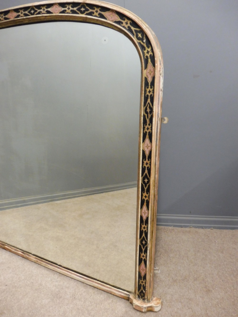LARGE ANTIQUE VICTORIAN MIRROR IN ORIGINAL PAINTED FRAME View II