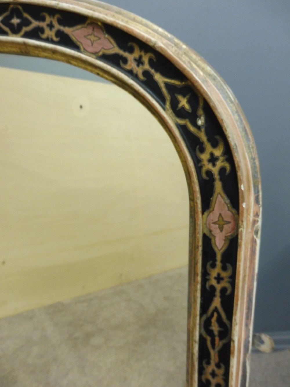 LARGE ANTIQUE VICTORIAN MIRROR IN ORIGINAL PAINTED FRAME View VII
