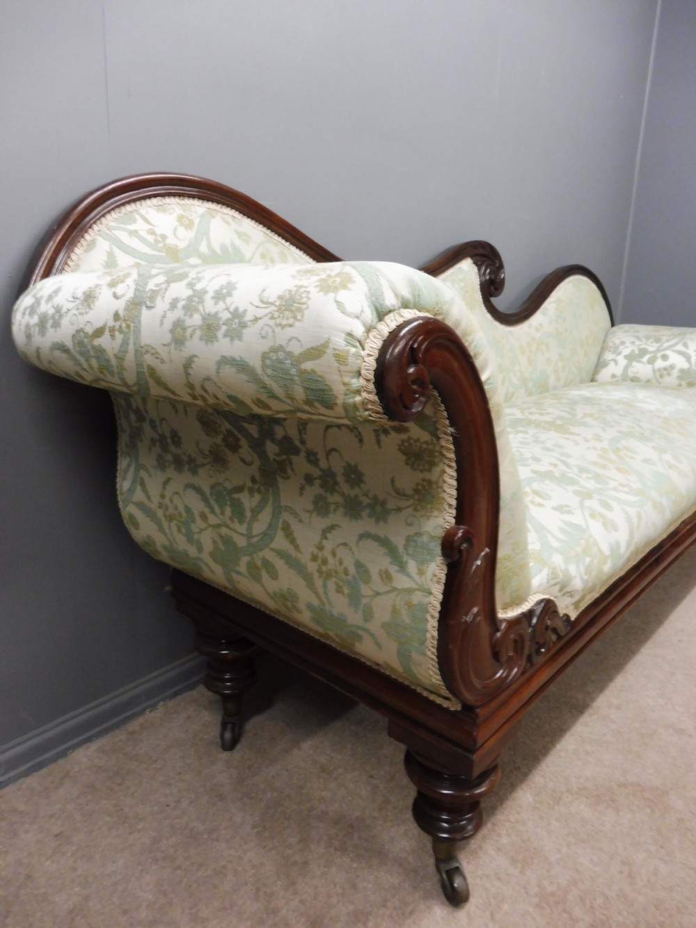 VICTORIAN MAHOGANY SCROLL END SOFA  CIRCA 1870 View XIII