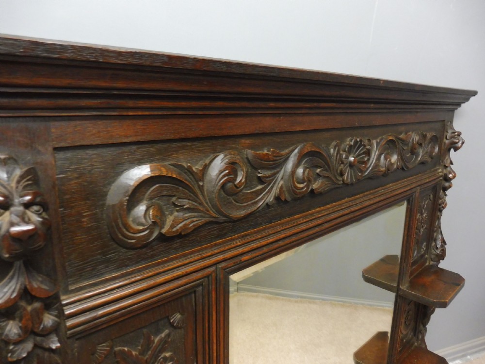 VICTORIAN CARVED OAK OVER MANTLE MIRROR View VIII