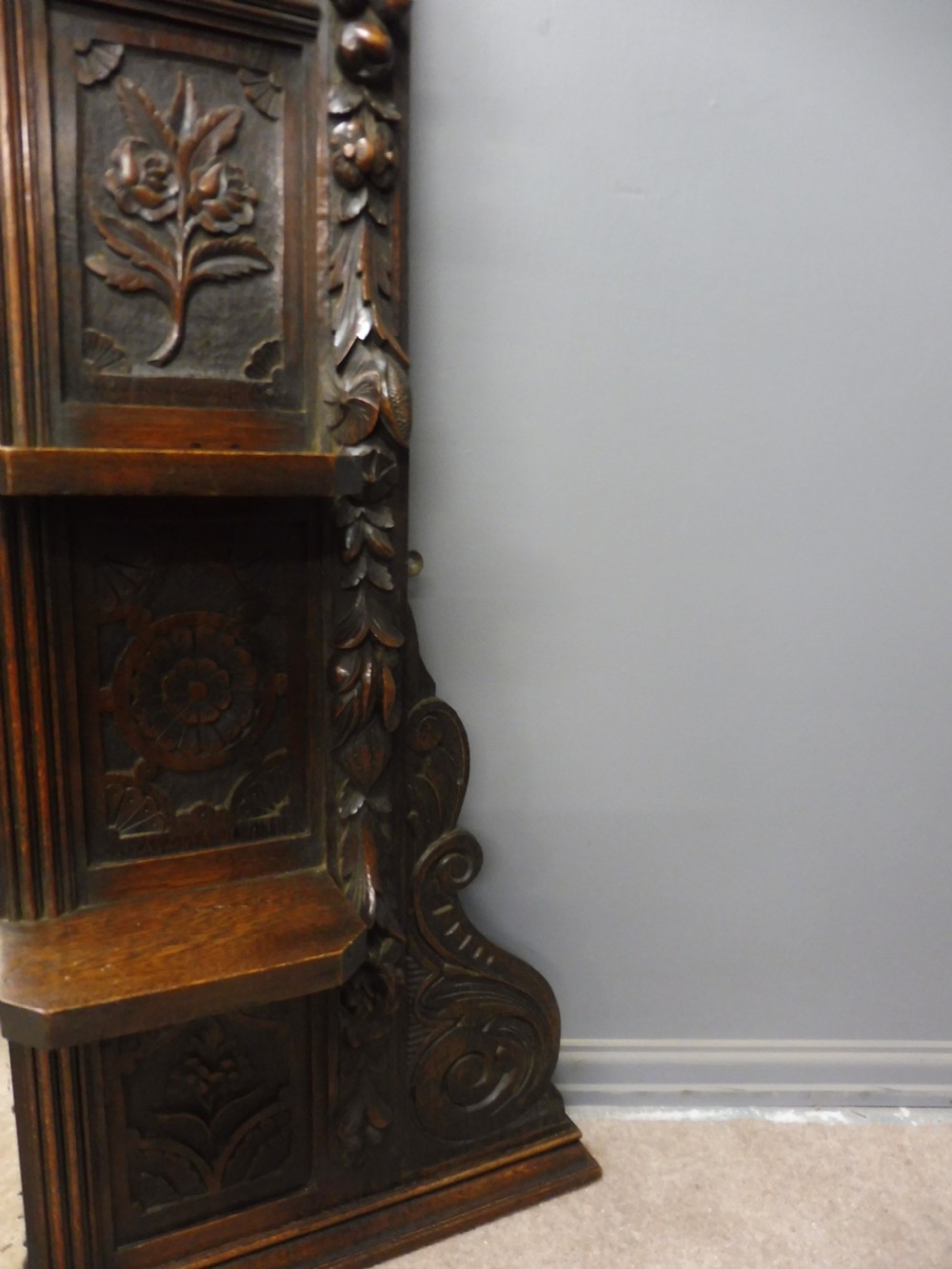 VICTORIAN CARVED OAK OVER MANTLE MIRROR View X