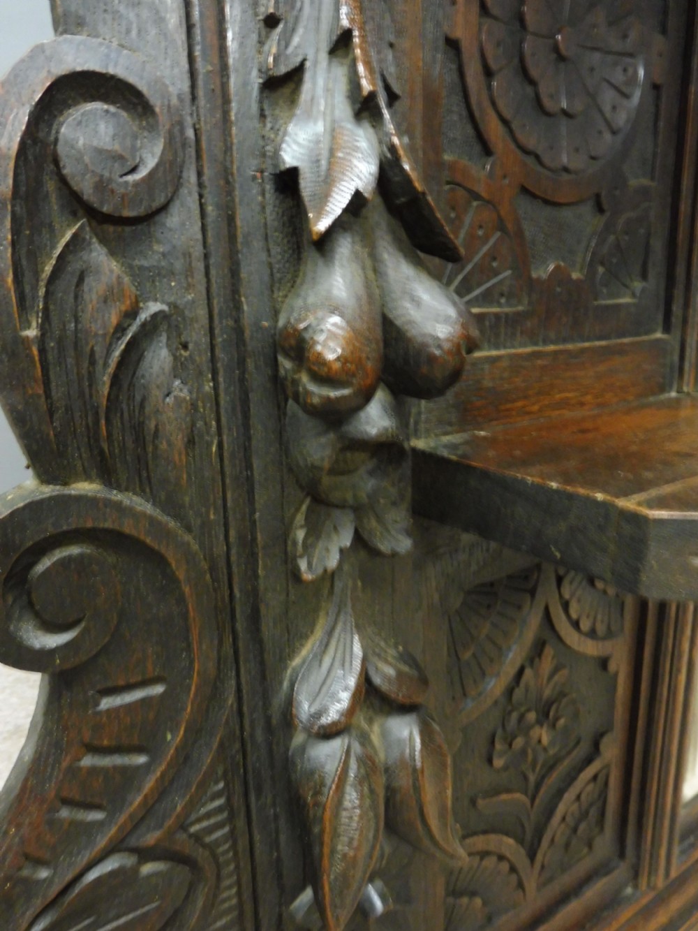 VICTORIAN CARVED OAK OVER MANTLE MIRROR View XI