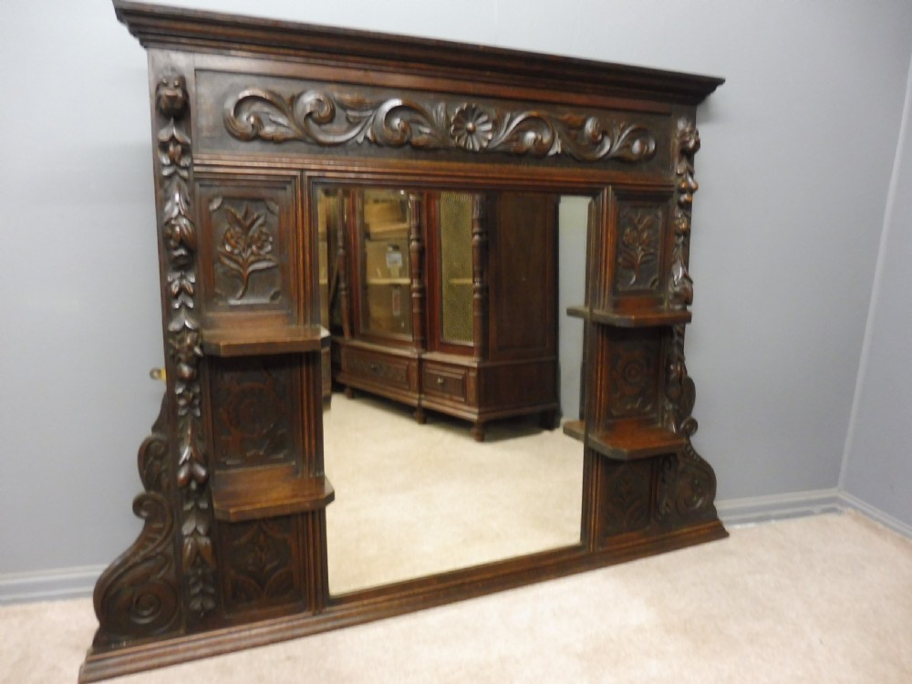 VICTORIAN CARVED OAK OVER MANTLE MIRROR View XIV