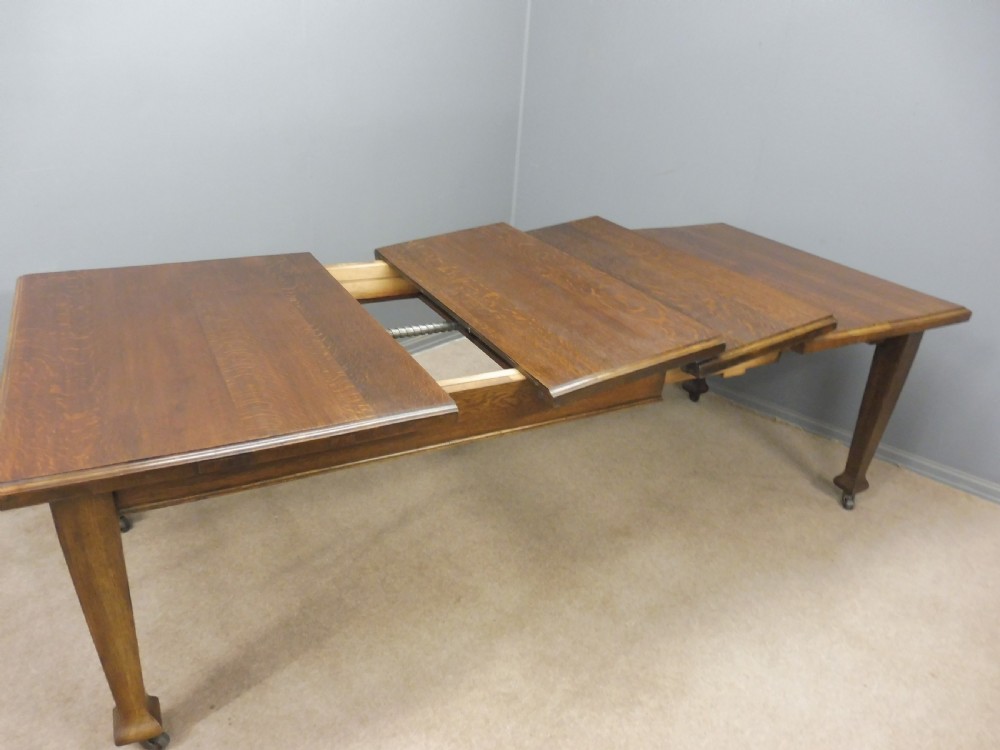 OAK ARTS AND CRAFTS EXTENDING DINING TABLE SEATS 10 View IX