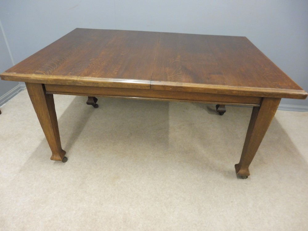 OAK ARTS AND CRAFTS EXTENDING DINING TABLE SEATS 10 View X