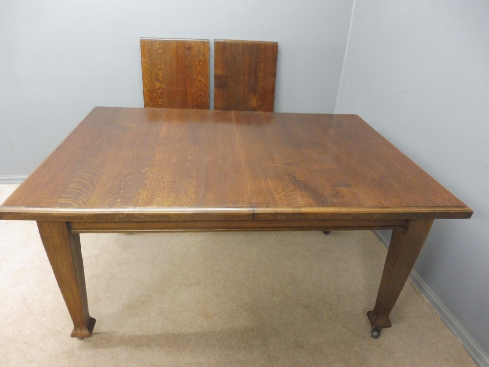 OAK ARTS AND CRAFTS EXTENDING DINING TABLE SEATS 10 View XI