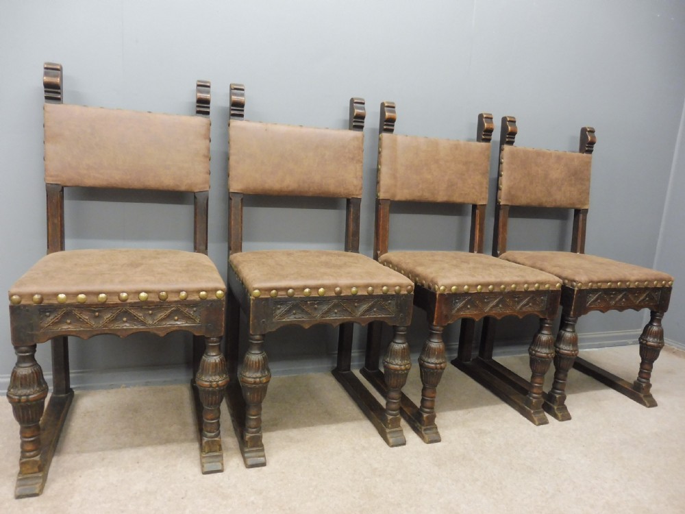 SIX  CARVED OAK BARONIAL STYLE DINING CHAIRS CIRCA 1900 View IV