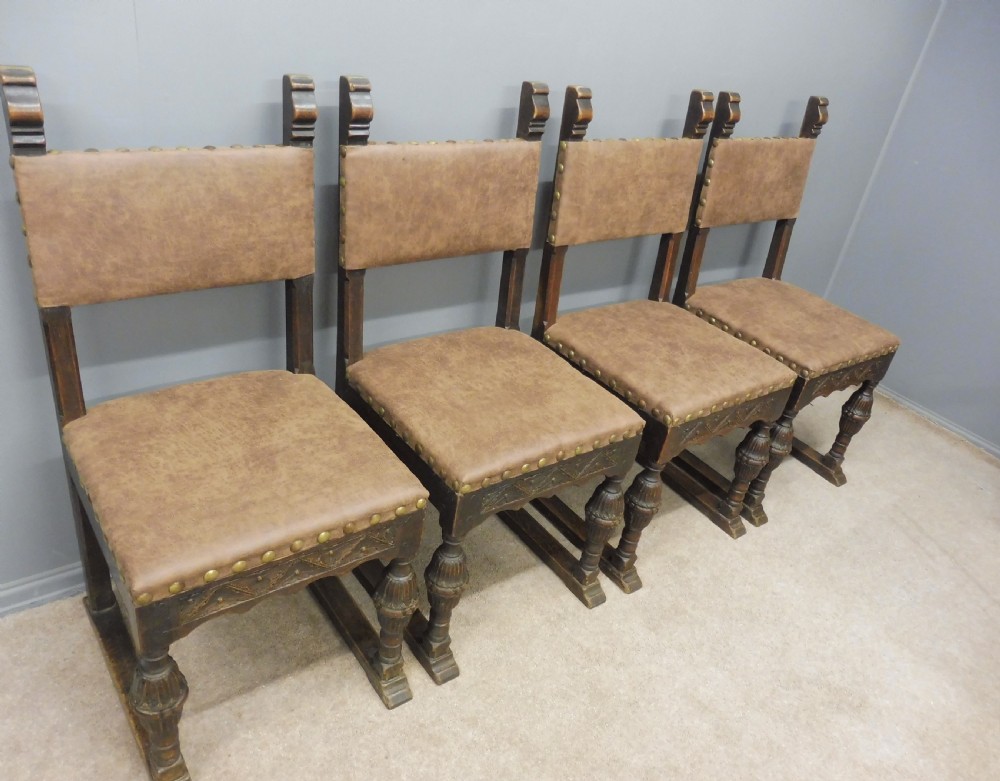 SIX  CARVED OAK BARONIAL STYLE DINING CHAIRS CIRCA 1900 View V