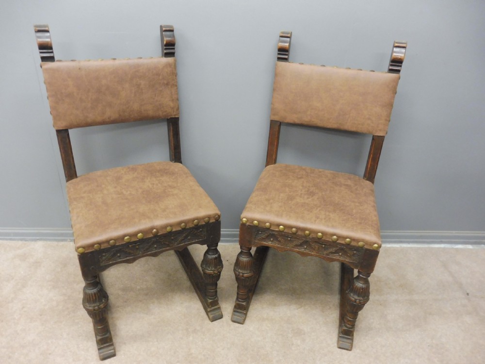 SIX  CARVED OAK BARONIAL STYLE DINING CHAIRS CIRCA 1900 View VI