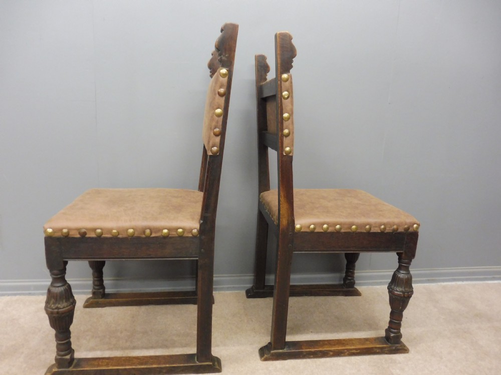 SIX  CARVED OAK BARONIAL STYLE DINING CHAIRS CIRCA 1900 View VIII