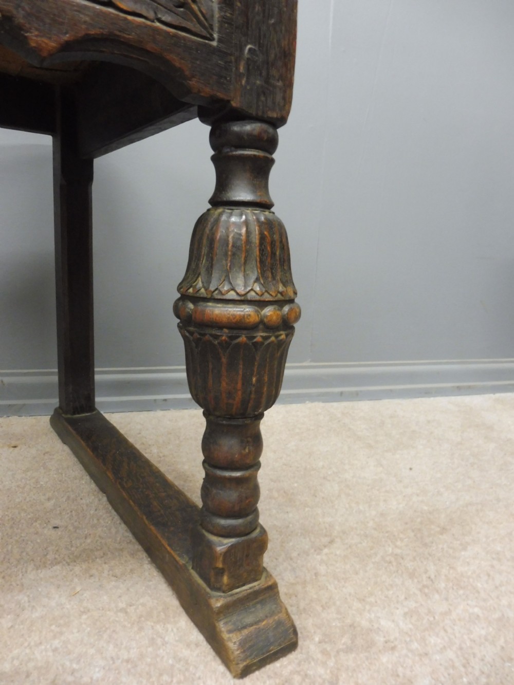 SIX  CARVED OAK BARONIAL STYLE DINING CHAIRS CIRCA 1900 View X
