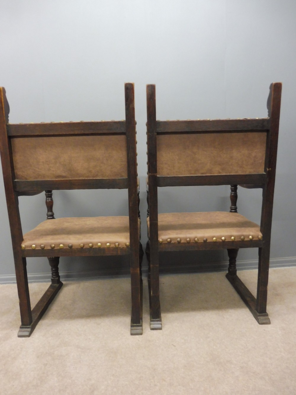 SIX  CARVED OAK BARONIAL STYLE DINING CHAIRS CIRCA 1900 View XIII