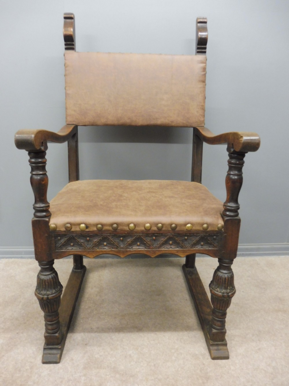 SIX  CARVED OAK BARONIAL STYLE DINING CHAIRS CIRCA 1900 View XIV