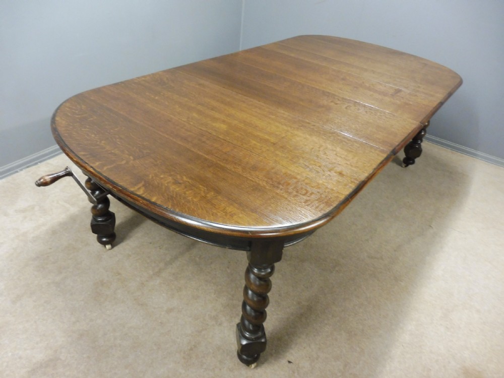 VICTORIAN OAK TWIST LEG EXTENDING WIND OUT DINING TABLE View IV