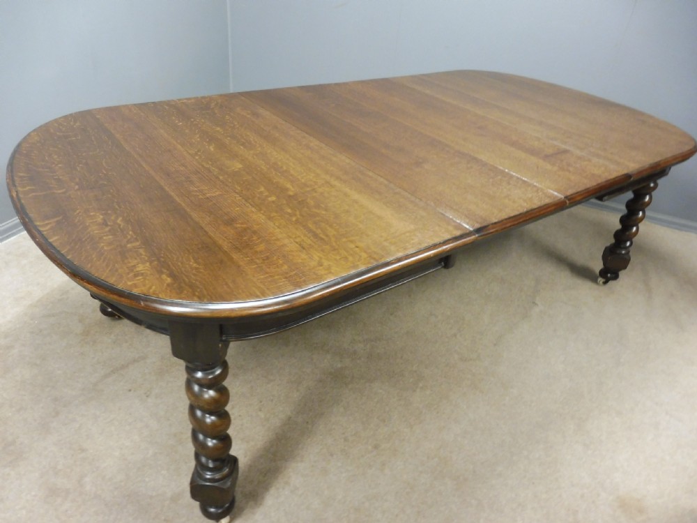 VICTORIAN OAK TWIST LEG EXTENDING WIND OUT DINING TABLE View XI