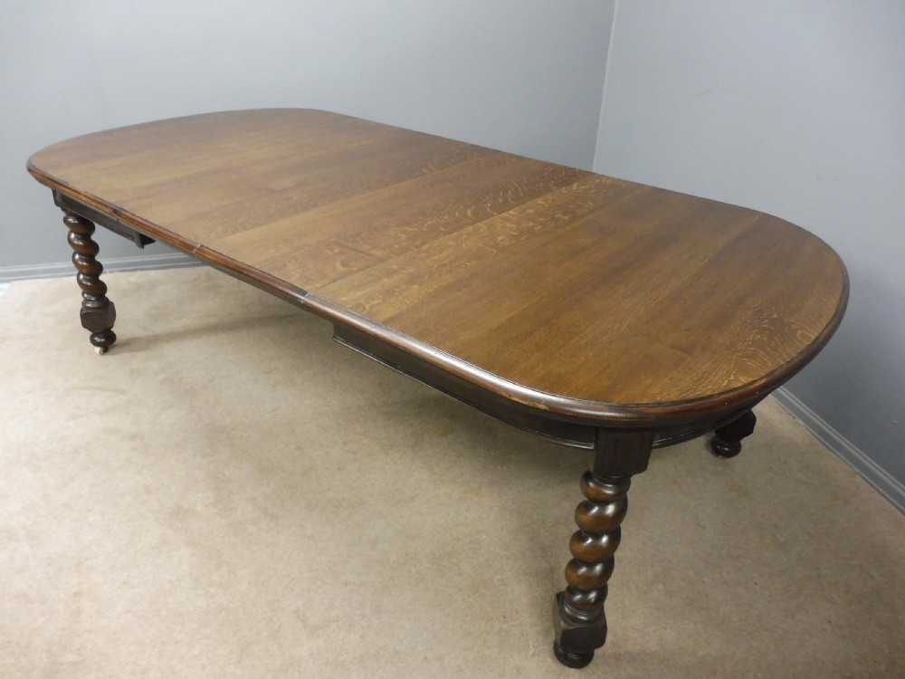 VICTORIAN OAK TWIST LEG EXTENDING WIND OUT DINING TABLE View XII