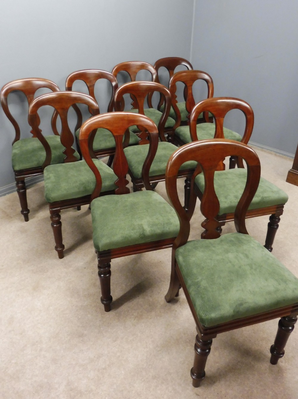 SET OF TEN VICTORIAN BALLOON BACK DINING CHAIR  View II