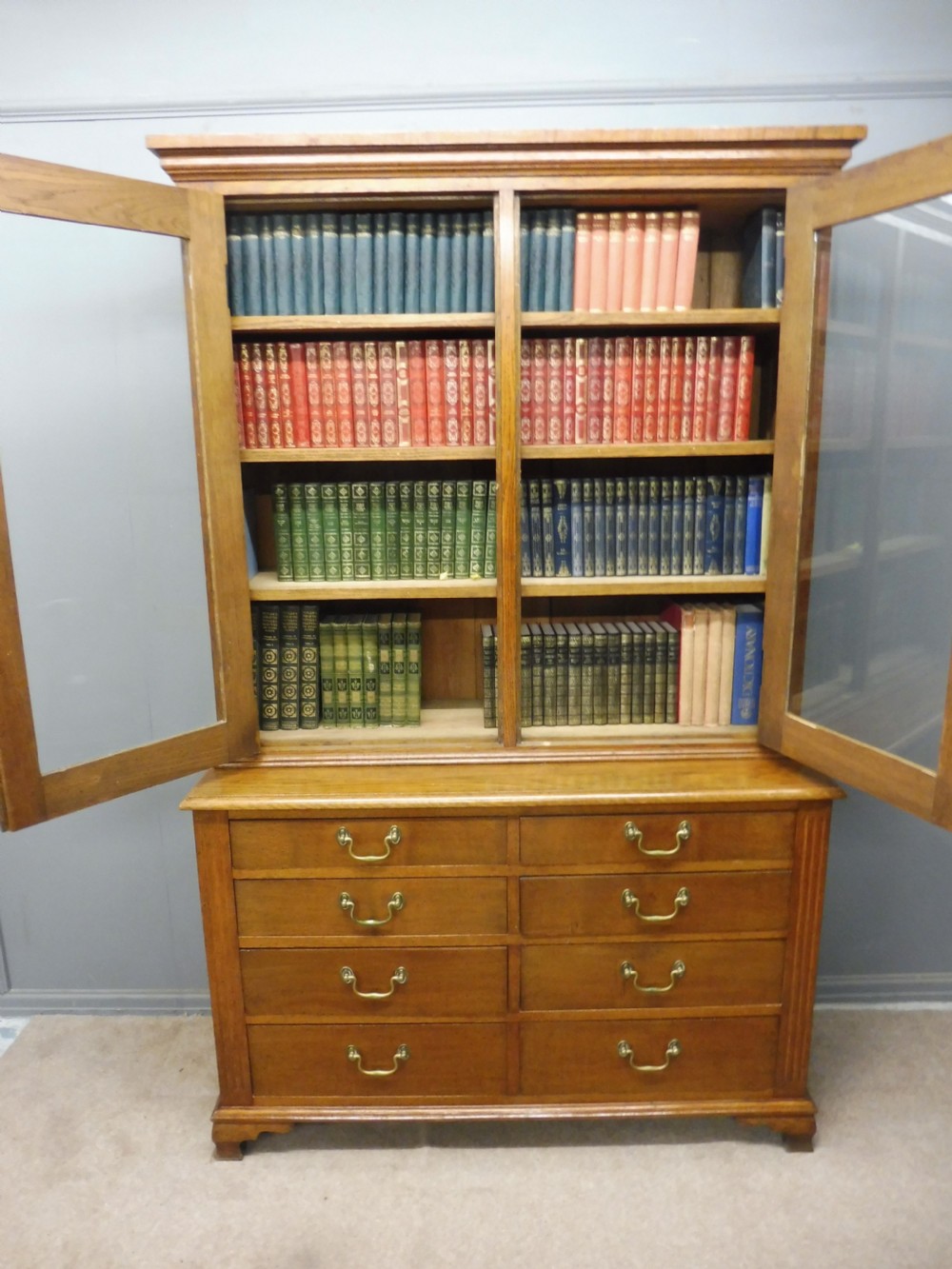 ANTIQUE OAK BOOKCASE ON CHEST CIRCA 1900 View IX
