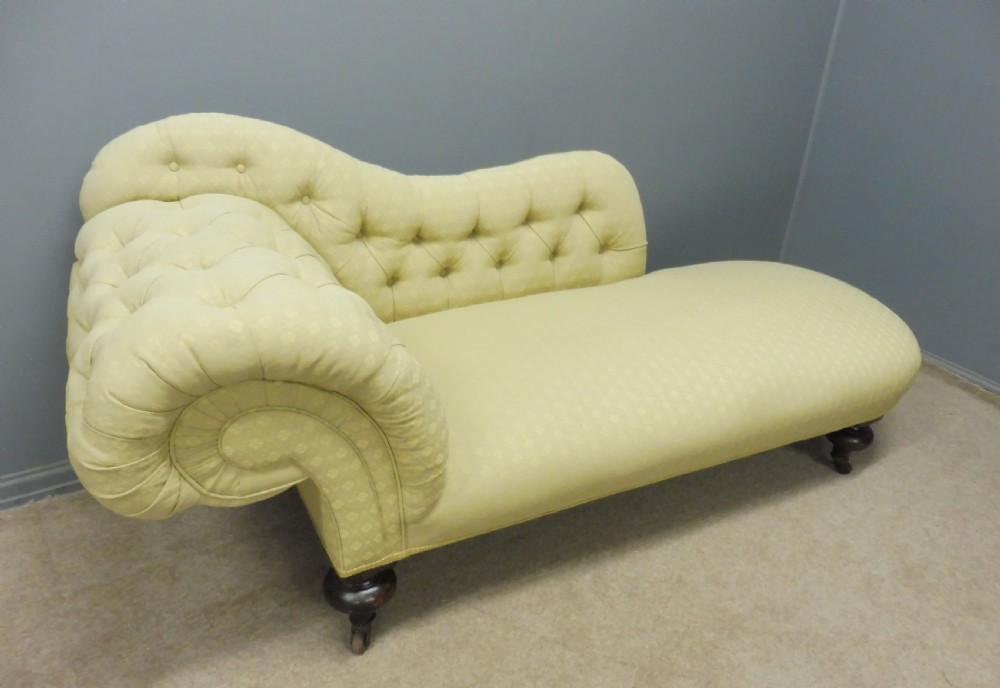 VICTORIAN CHAISE LONGUE SUMPTUOUSLY UPHOLSTERED IN PALE YELLOW View III