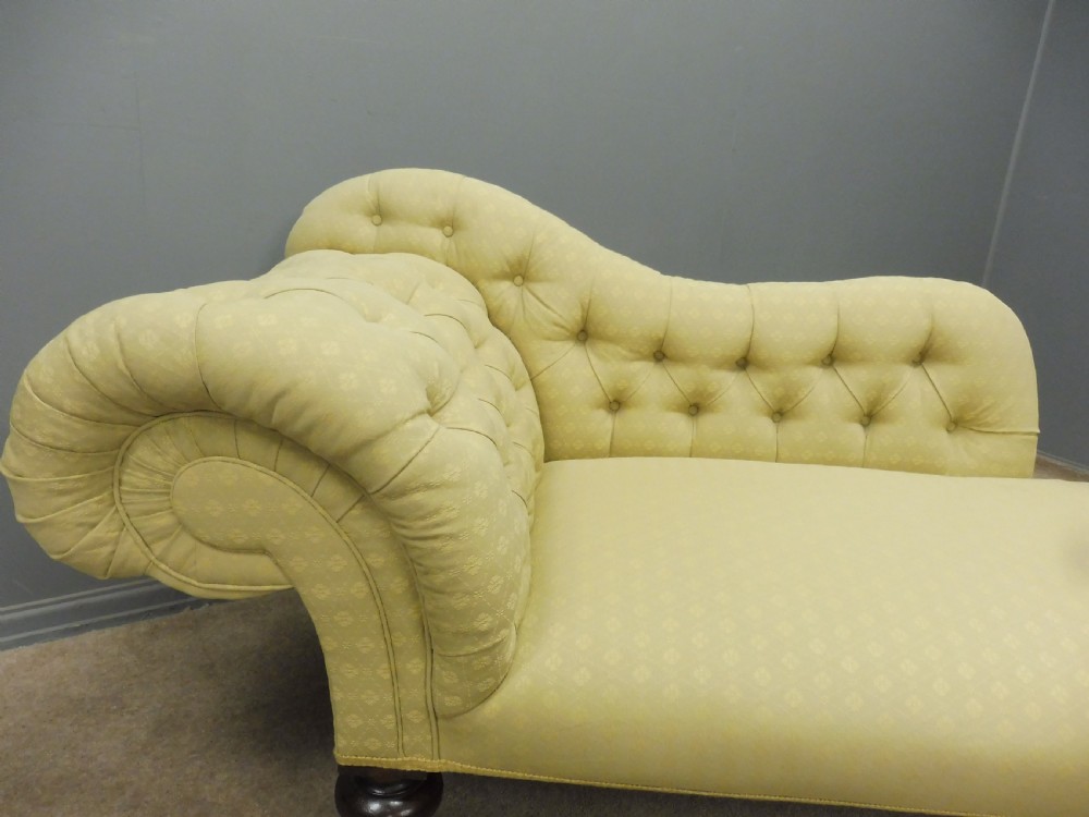 VICTORIAN CHAISE LONGUE SUMPTUOUSLY UPHOLSTERED IN PALE YELLOW View V
