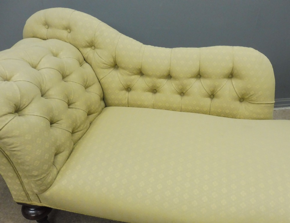 VICTORIAN CHAISE LONGUE SUMPTUOUSLY UPHOLSTERED IN PALE YELLOW View VIII