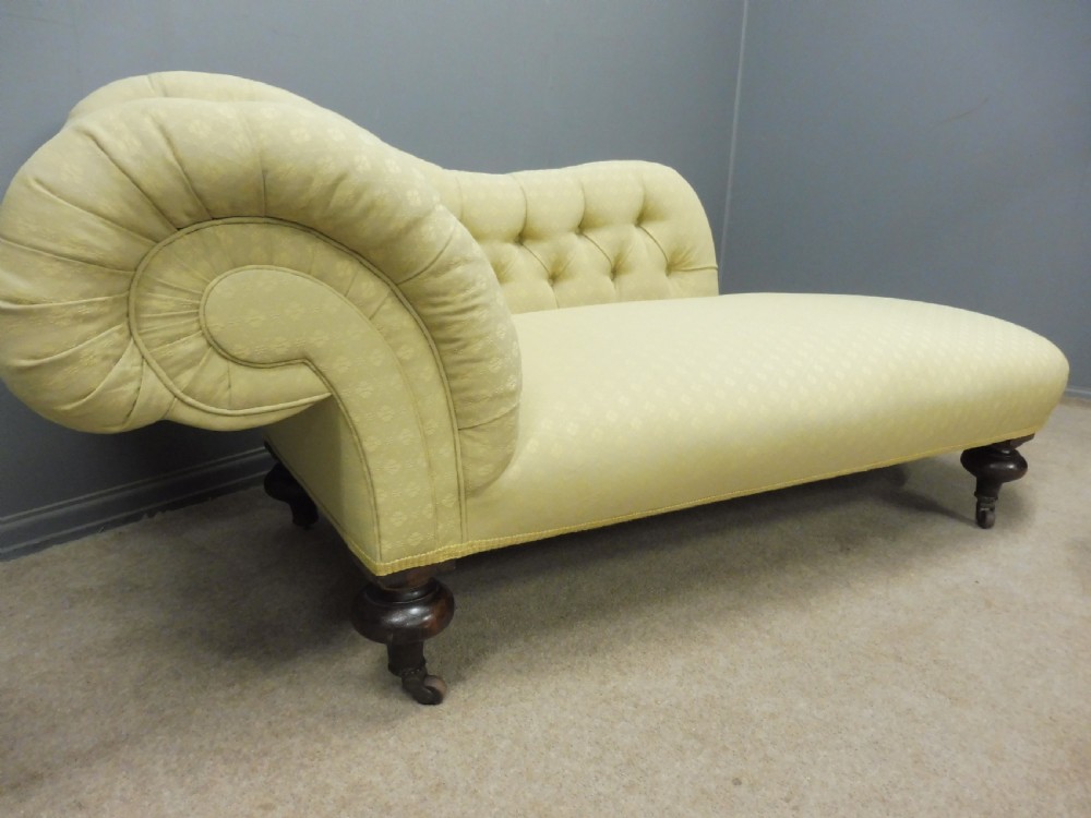 VICTORIAN CHAISE LONGUE SUMPTUOUSLY UPHOLSTERED IN PALE YELLOW View IX