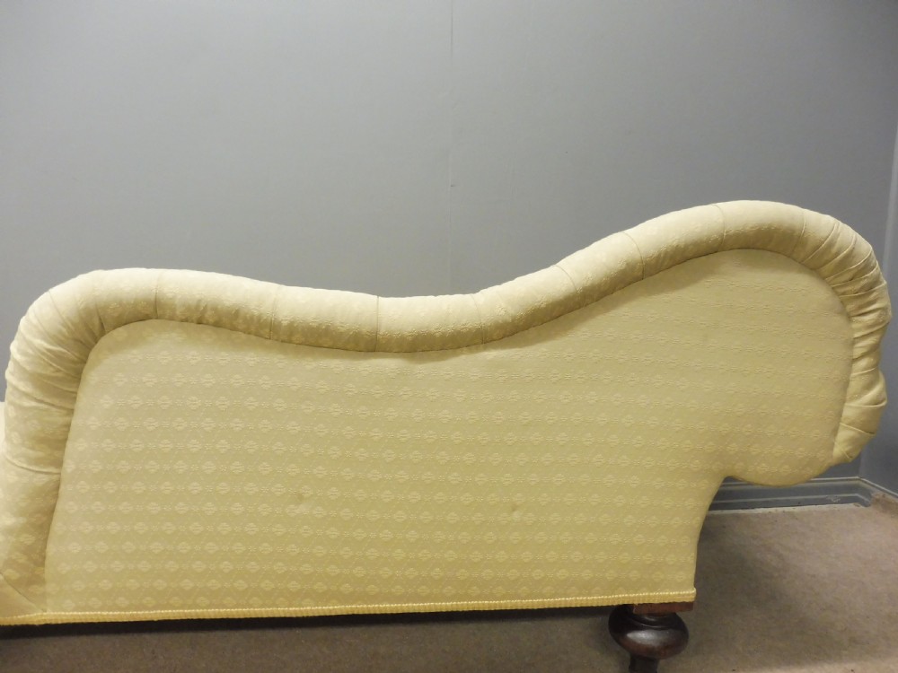 VICTORIAN CHAISE LONGUE SUMPTUOUSLY UPHOLSTERED IN PALE YELLOW View XI