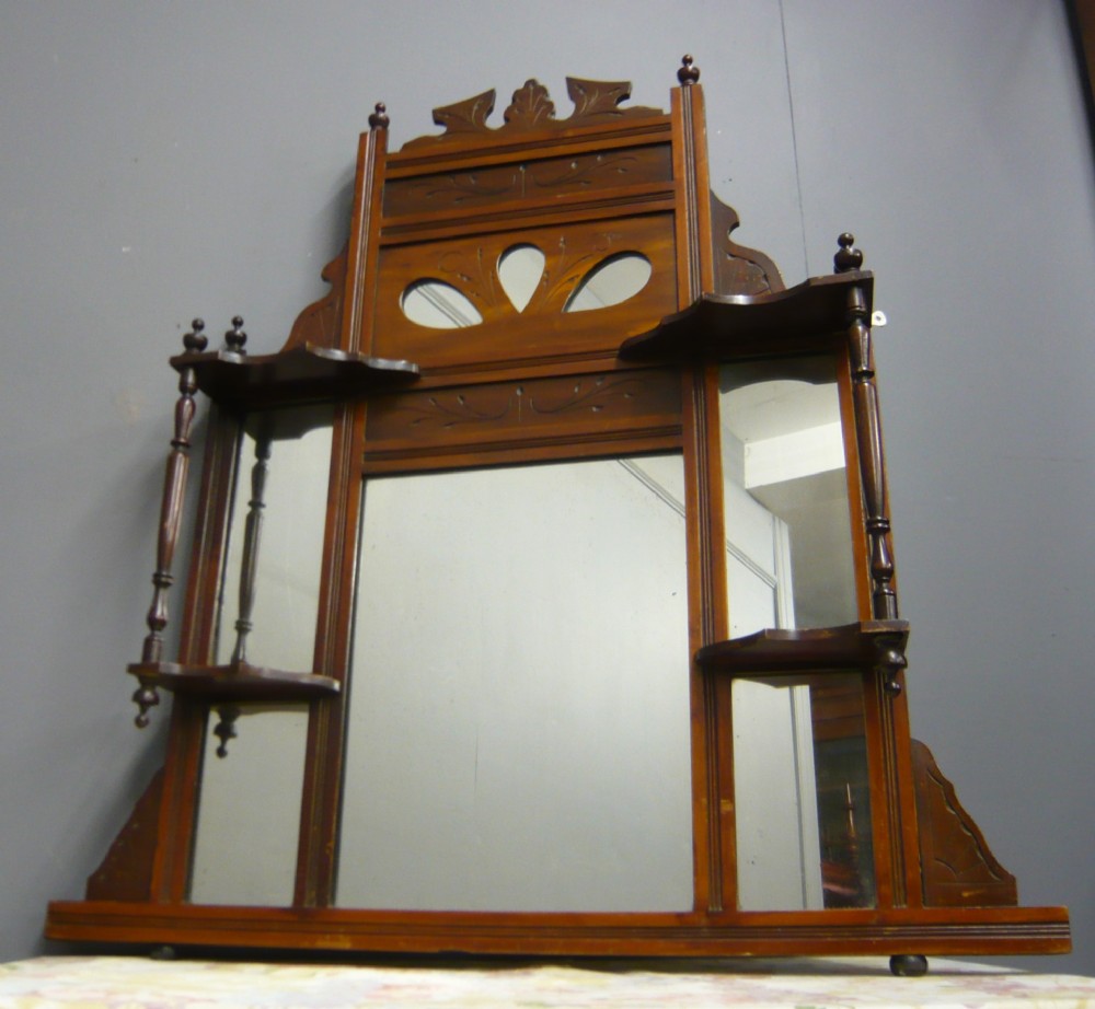 LATE VICTORIAN WALNUT OVER MANTLE MIRROR C 1890