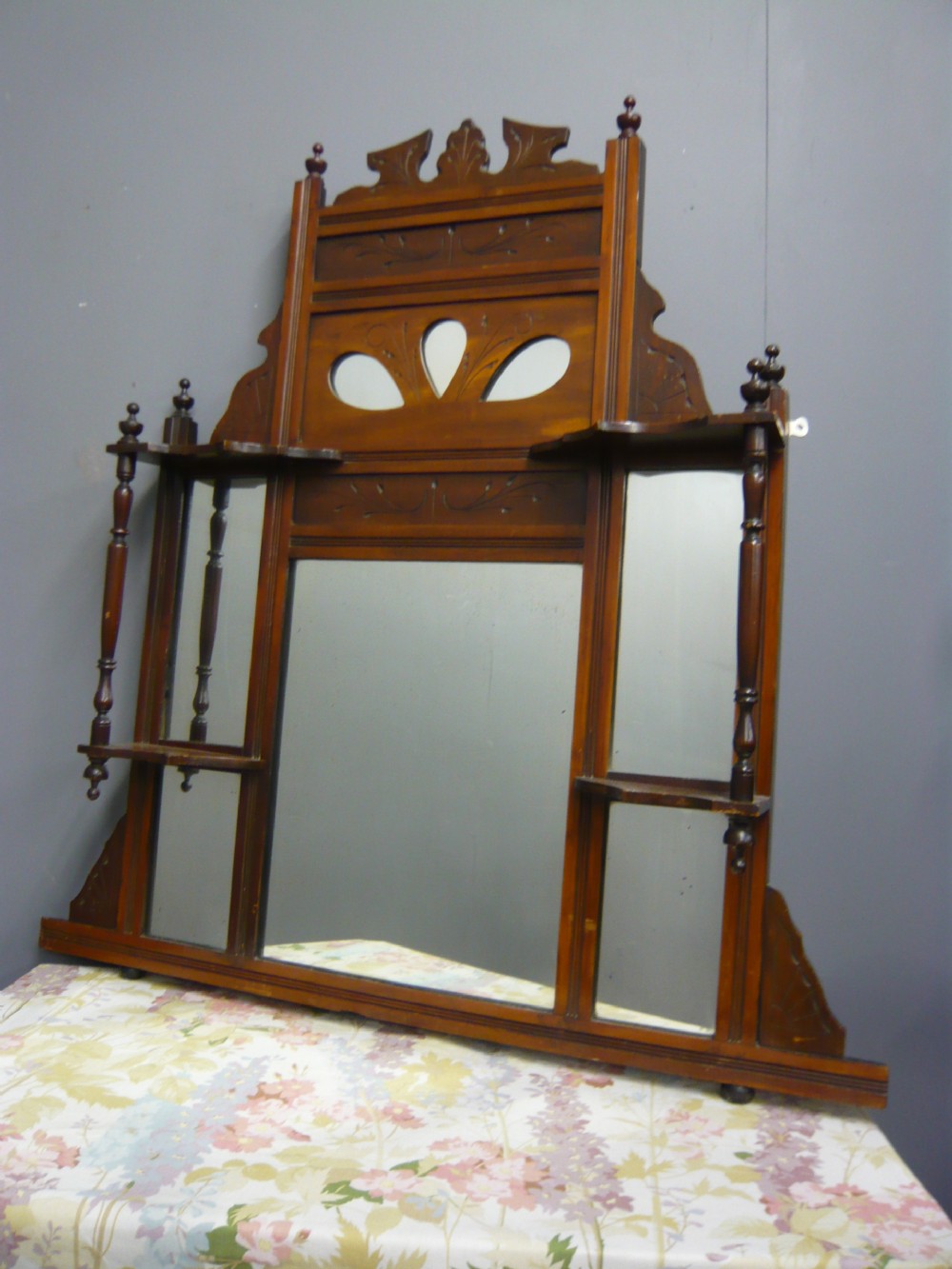LATE VICTORIAN WALNUT OVER MANTLE MIRROR C 1890 View II