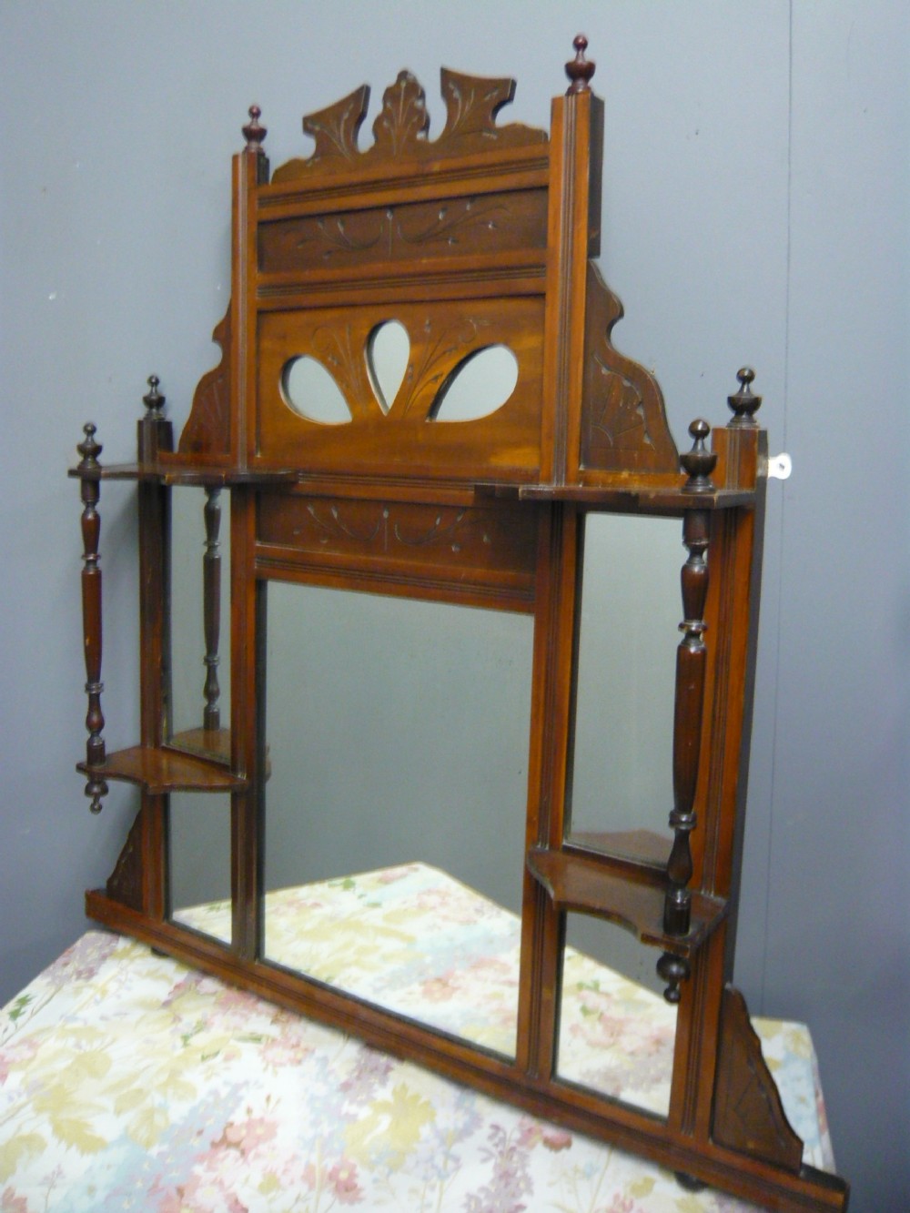 LATE VICTORIAN WALNUT OVER MANTLE MIRROR C 1890 View VII