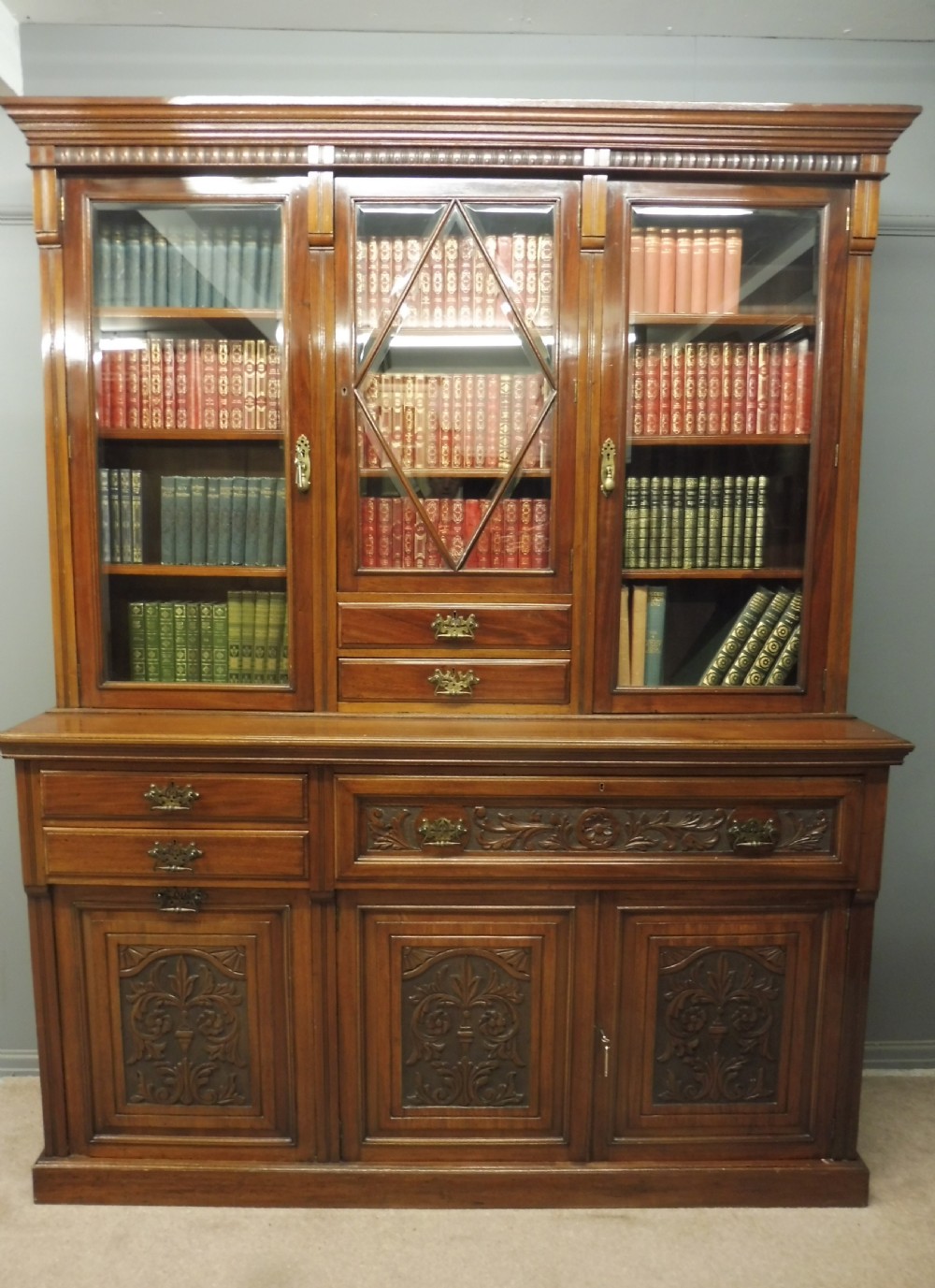 LARGE VICTORIAN MAHOGANY LIBRARY SECRETAIRE BOOKCASE WITH FOLIO CABINET View II