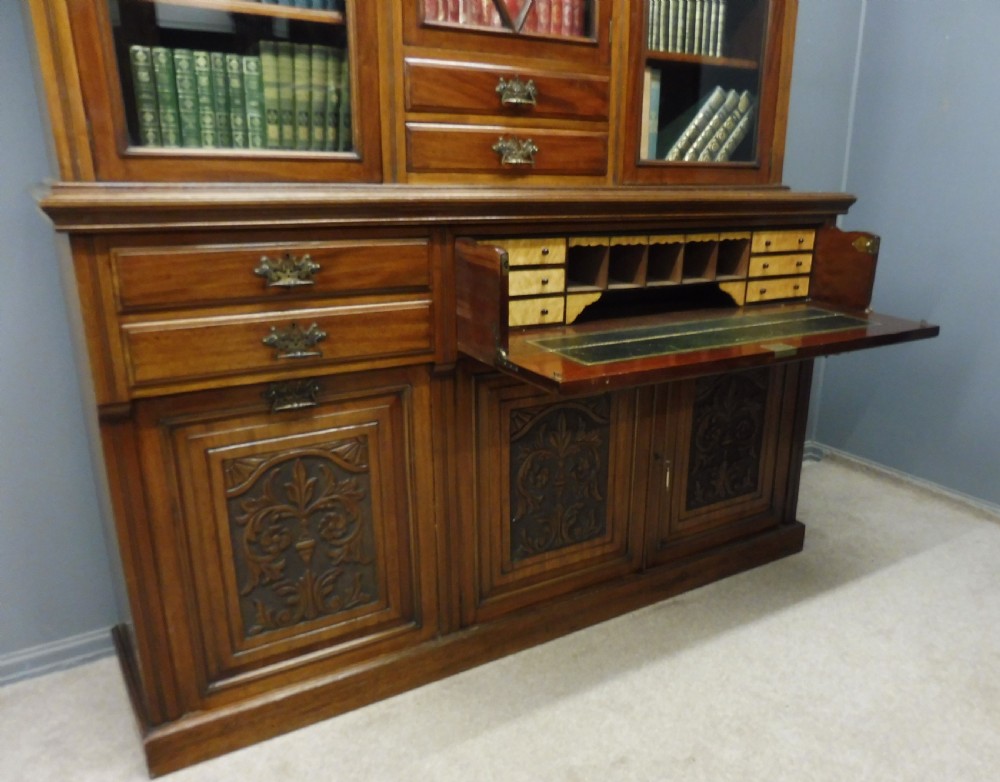 LARGE VICTORIAN MAHOGANY LIBRARY SECRETAIRE BOOKCASE WITH FOLIO CABINET View VII