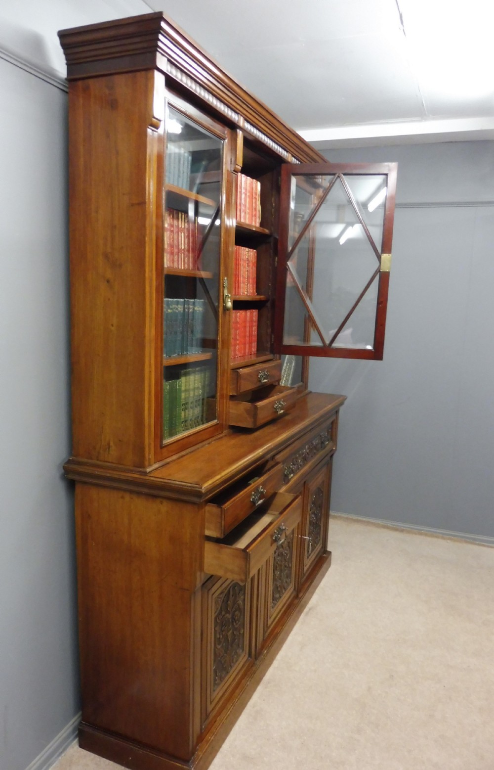 LARGE VICTORIAN MAHOGANY LIBRARY SECRETAIRE BOOKCASE WITH FOLIO CABINET View XI