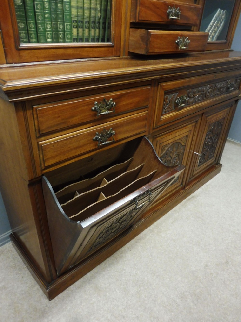 LARGE VICTORIAN MAHOGANY LIBRARY SECRETAIRE BOOKCASE WITH FOLIO CABINET View XII