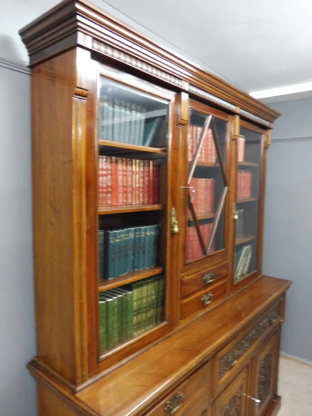 LARGE VICTORIAN MAHOGANY LIBRARY SECRETAIRE BOOKCASE WITH FOLIO CABINET View XV