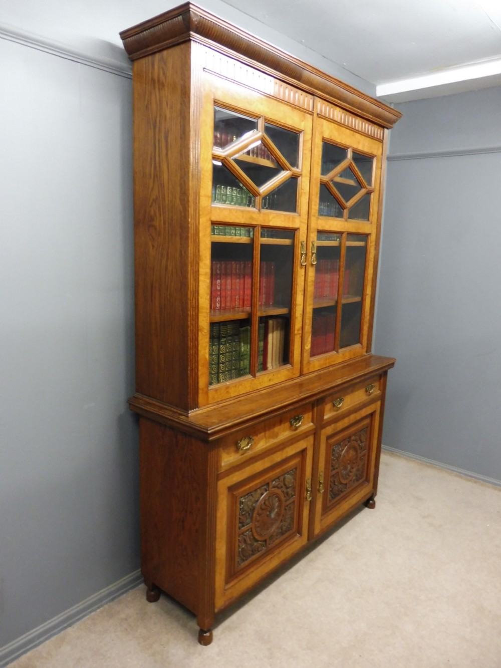 SUPERIOR QUALITY 19TH CENTURY OAK, BURR OAK,AND  POLLARD OAK BOOKCASE View II