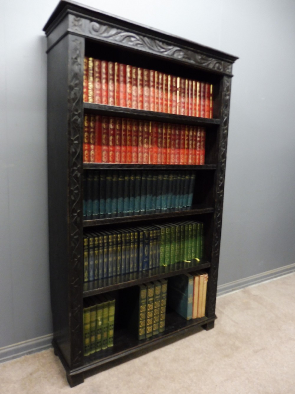 CARVED OAK VICTORIAN BOOKCASE 