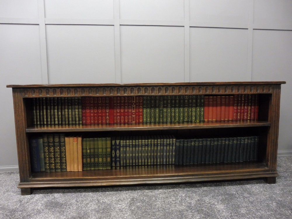 LONG LOW SOLID OAK TUDOR STYLE BOOKCASE View IV