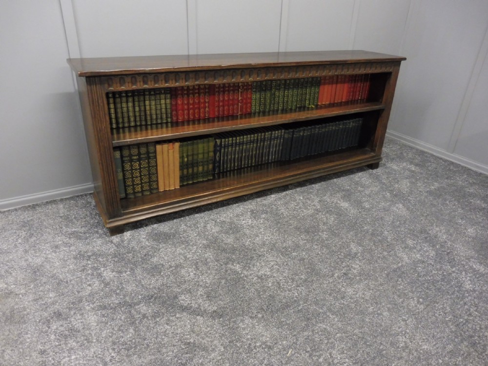 LONG LOW SOLID OAK TUDOR STYLE BOOKCASE View IX