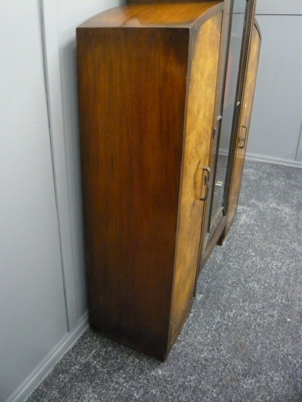 ART DECO c1930 WALNUT 3 DOOR BOOKCASE DISPLAY CABINET View VIII
