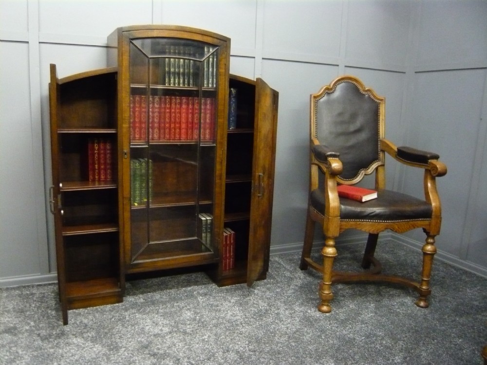 ART DECO c1930 WALNUT 3 DOOR BOOKCASE DISPLAY CABINET View IX