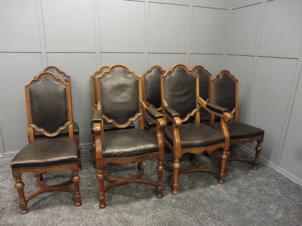 SET OF 8 EDWARDIAN OAK AND LEATHER DINING CHAIRS View II