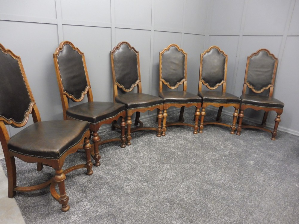 SET OF 8 EDWARDIAN OAK AND LEATHER DINING CHAIRS View IV