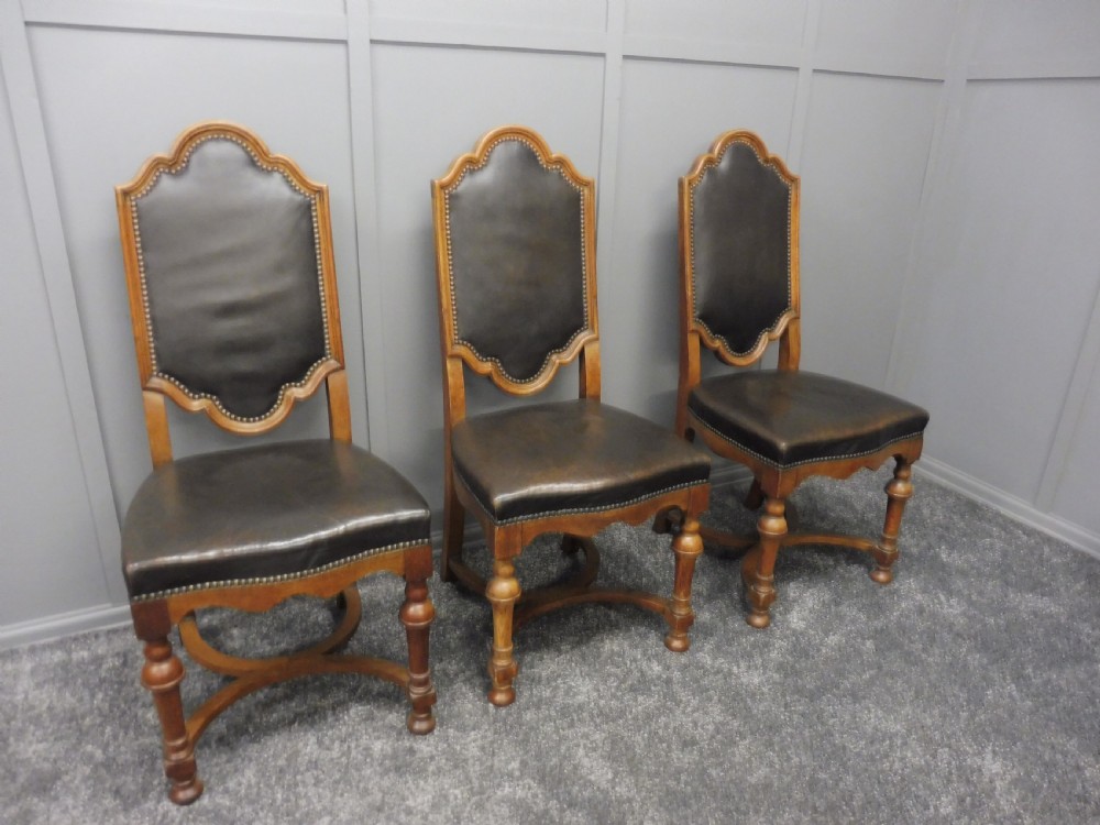 SET OF 8 EDWARDIAN OAK AND LEATHER DINING CHAIRS View VI