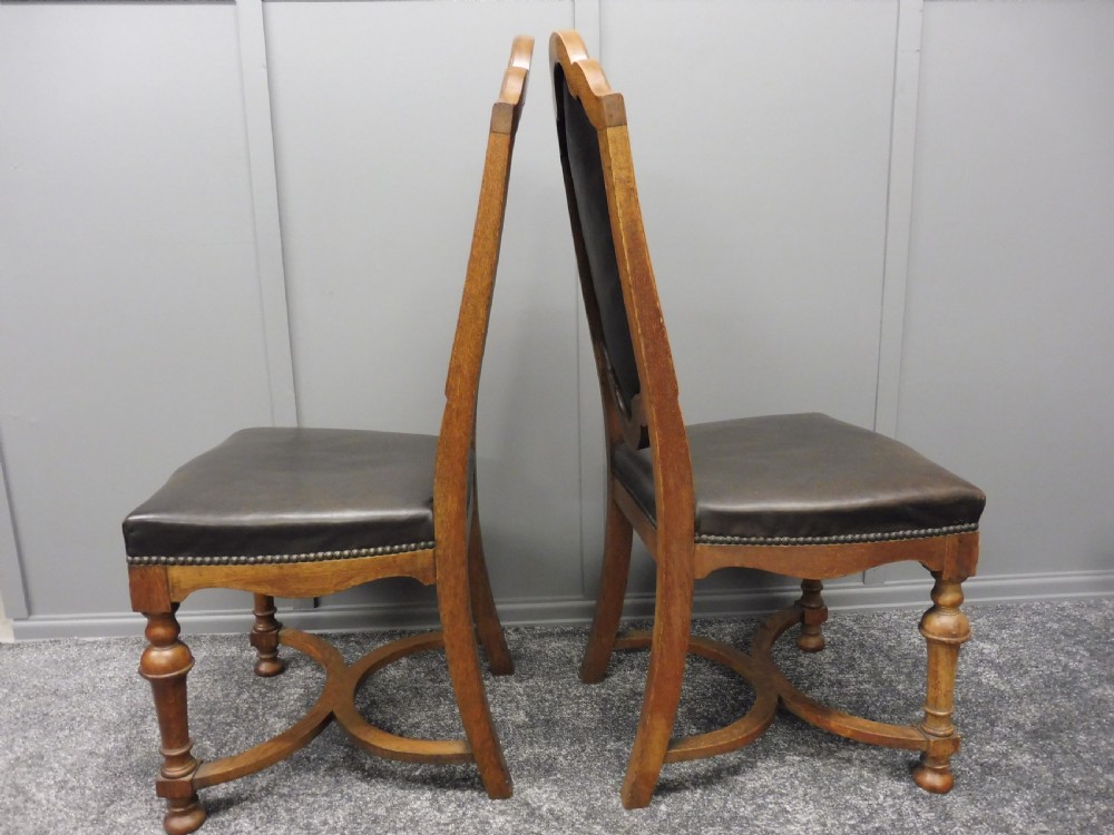 SET OF 8 EDWARDIAN OAK AND LEATHER DINING CHAIRS View VII