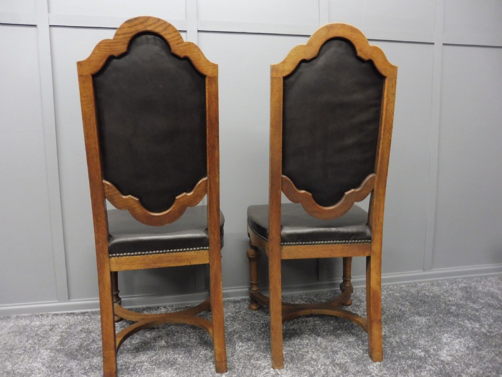 SET OF 8 EDWARDIAN OAK AND LEATHER DINING CHAIRS View VIII